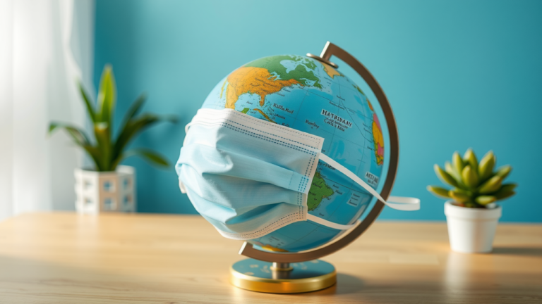 A globe with a face mask over it.