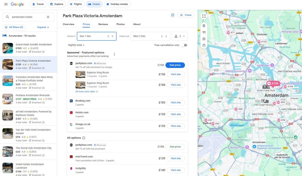 Google Hotels View Prices
