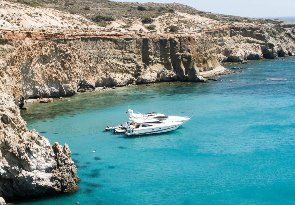 Boats on the water in Milos, Greece